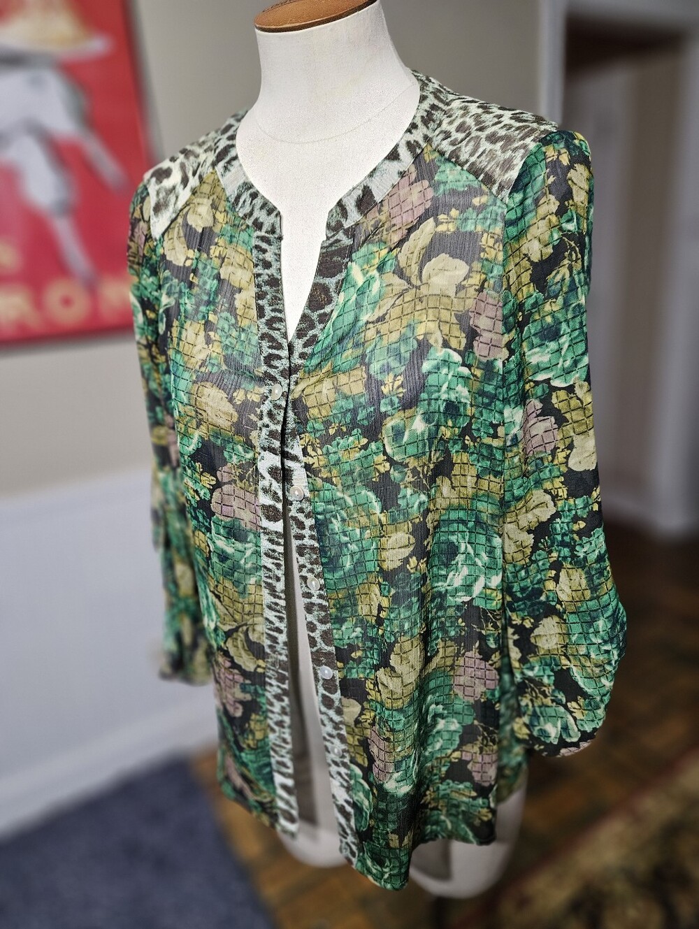 Fig And Flower Boho Animal Print Top Petite Medium